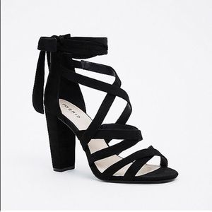 Torrid black strappy lace up heel 10WW